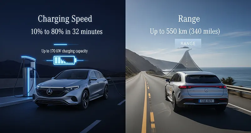 Mercedes-Benz EQE SUV Charging Speed and Range Comparison